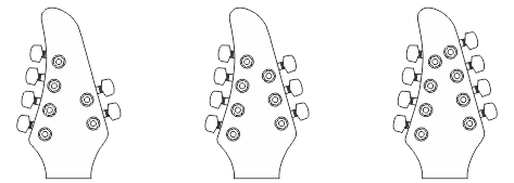 Dwustronny układ stroików na główce gitary elektrycznej - 4+2 (gitara sześciostrunowa), 4+3 (gitara siedmiostrunowa), 4+4 (gitara ośmiostrunowa) Dwustronny układ stroików na główce gitary elektrycznej
