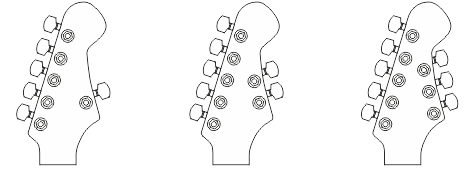 Dwustronny układ stroików na główce gitary elektrycznej - 5+1 (gitara sześciostrunowa), 5+2 (gitara siedmiostrunowa), 5+3 (gitara ośmiostrunowa) Dwustronny układ stroików na główce gitary elektrycznej