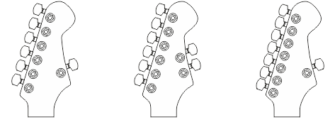 Dwustronny układ stroików na główce gitary elektrycznej - 6+1 (gitara siedmiostrunowa), 6+2 (gitara ośmiostrunowa), 7+1 (gitara ośmiostrunowa) Dwustronny układ stroików na główce gitary elektrycznej